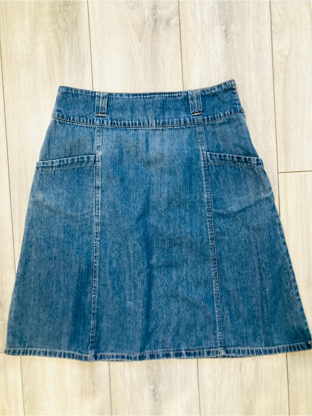 Kim Rogers A-Line Denim Flare Midi Skirt Front Pockets 10P